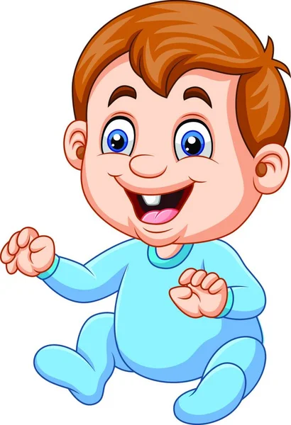 Cartoon Baby Jongen Draagt Blauwe Pyjama — Stockvector