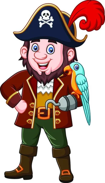 Cartoon Pirate Captain Macaw Bird — Stock Vector