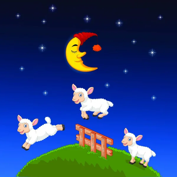Three Sheep Jumping Fence — Stock Vector