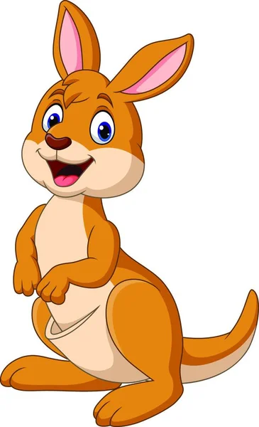 Desenhos Animados Happy Kangaroo Isolado Fundo Branco —  Vetores de Stock