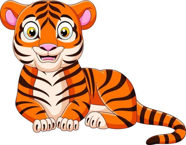 Cartoon Lustige Tiger Isoliert Auf Weißem Hintergrund — Stockvektor