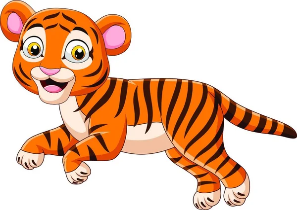 Cartoon Jumping Baby Tiger Isolated White Background — Stock Vector