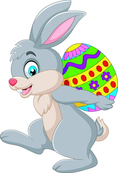 Conejo Dibujos Animados Llevando Huevo Pascua — Vector de stock