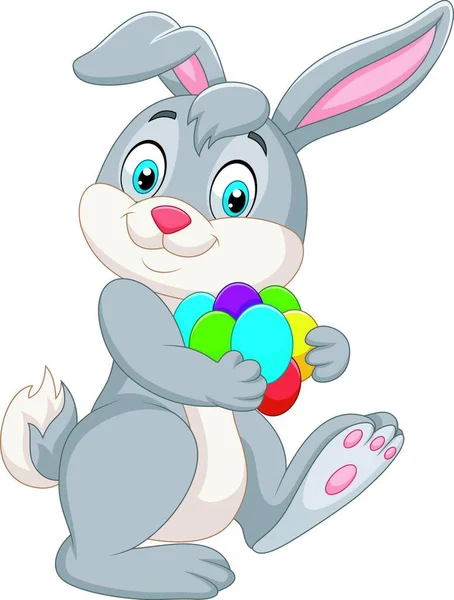 Conejo Pascua Dibujos Animados Con Huevos Colores — Vector de stock
