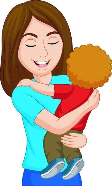Cartoon Ευτυχισμένη Μητέρα Αγκαλιάζει Γιο Της — Διανυσματικό Αρχείο
