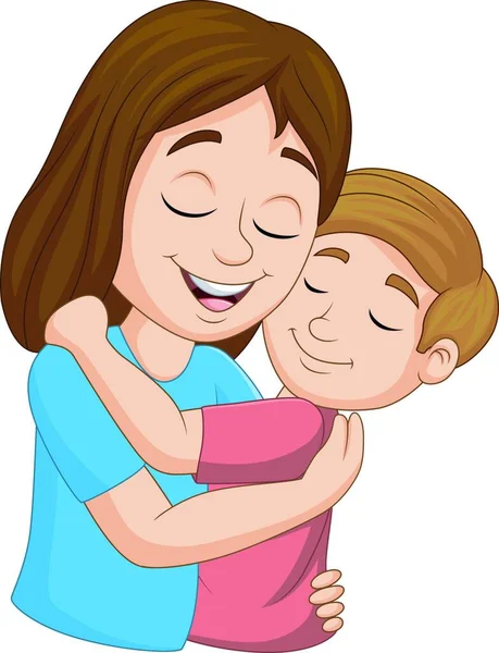 漫画幸せな母親抱擁彼女の息子 — ストックベクタ