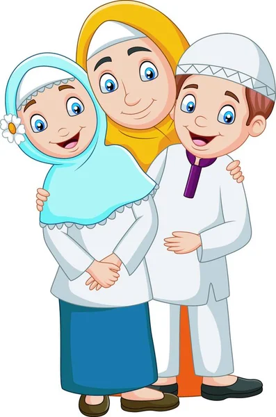 息子と娘とイスラム教徒の母親 — ストックベクタ