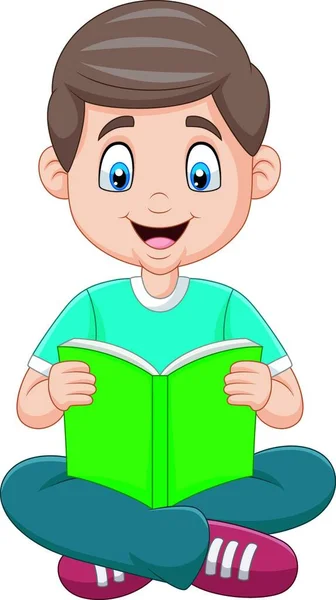 Cartoon Boy Leyendo Libro — Vector de stock