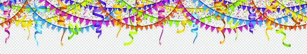 Ilustração Vetorial Confetes Coloridos Sem Costura Guirlandas Riachos Fundo Transparente — Vetor de Stock