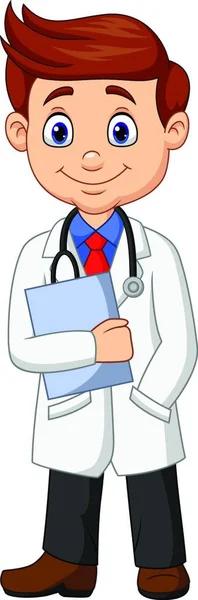 Cartoon Male Doctor Holding Clipboard — Stock Vector