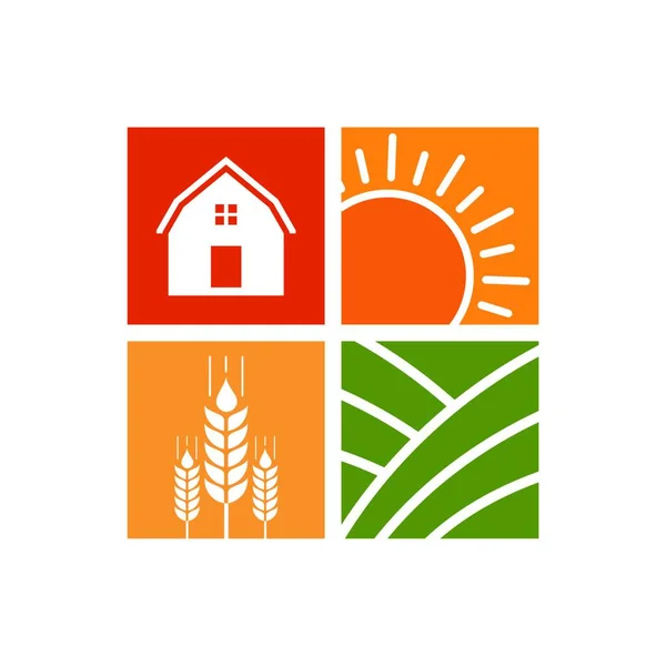 Farm House Concept Logo Vorlage Mit Landwirtschaftlicher Landschaft Label Für — Stockvektor