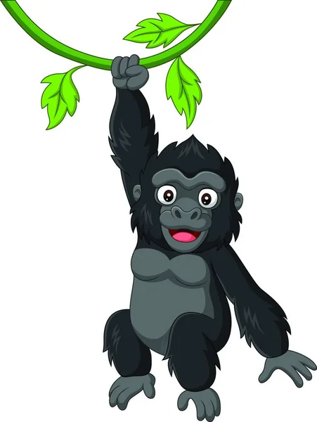 Cartoon Baby Gorilla Opknoping Boom Tak — Stockvector