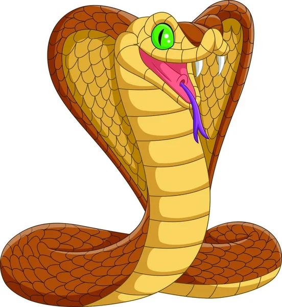 Dibujos Animados Rey Cobra Serpiente Sobre Fondo Blanco — Vector de stock