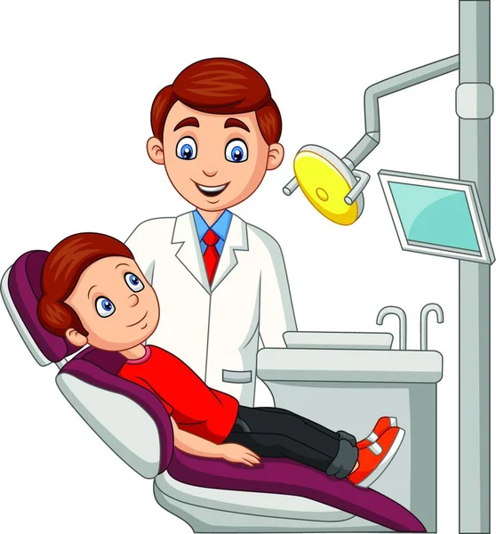 Cartoon Little Boy Dentist Office — Stock Vector