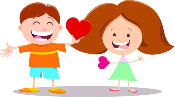 Grußkarte Cartoon Illustration Mit Niedlichen Mädchen Und Jungen Mit Valentinstag — Stockvektor