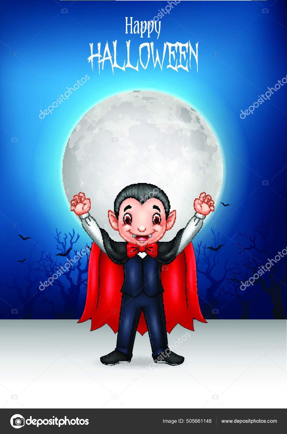 Dibujos Animados Vampiro Feliz Con Fondo Halloween vector, gráfico  vectorial © PantherMediaSeller imagen #505661148