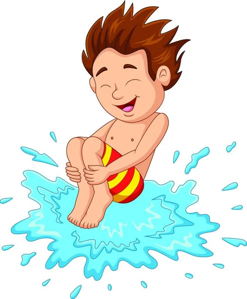 Cartoon Jongen Springen Naar Het Water — Stockvector