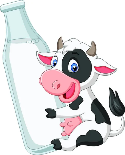 Vaca Bebê Dos Desenhos Animados Com Garrafa Leite — Vetor de Stock
