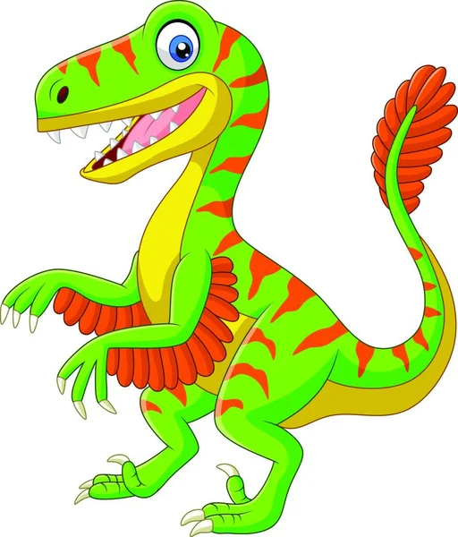 Desenhos Animados Verde Velociraptor Fundo Branco — Vetor de Stock
