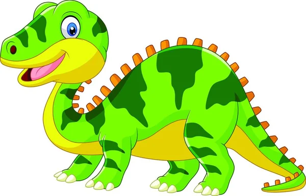 Söt Grön Dinosaurie Tecknad Vit Bakgrund — Stock vektor