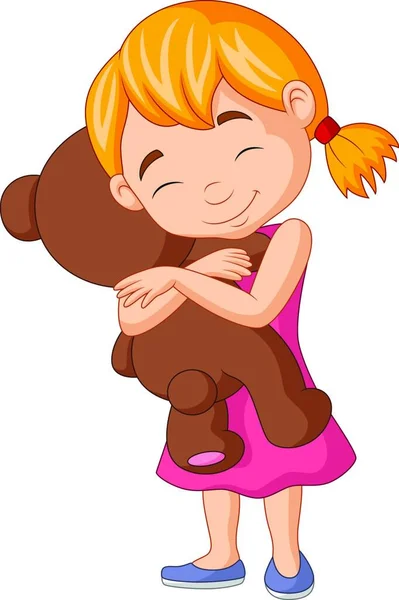 Menina Abraçando Ursinho Pelúcia — Vetor de Stock