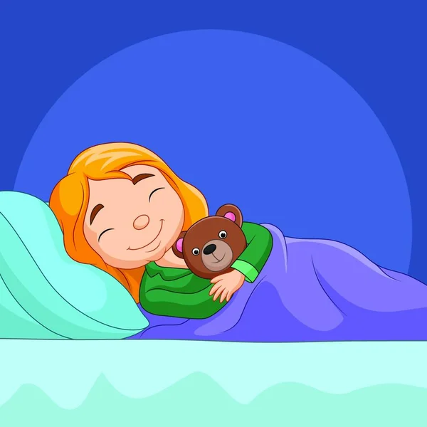 漫画の女の子眠っていますとともにぬいぐるみクマ — ストックベクタ
