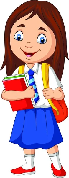 Desenhos Animados Menina Escola Uniforme Com Livro Mochila —  Vetores de Stock