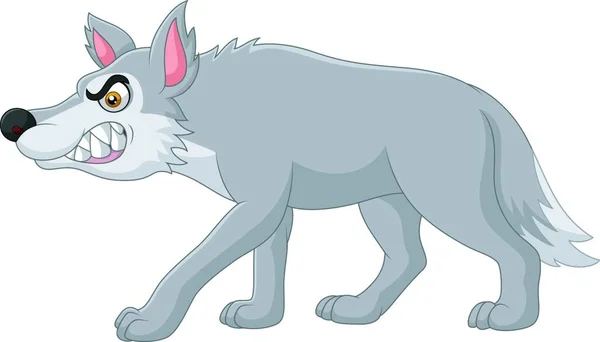 Karikatur Wütender Wolf Isoliert Auf Weißem Hintergrund — Stockvektor