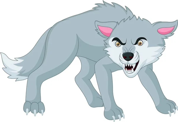 Dibujos Animados Lobo Enojado Aislado Sobre Fondo Blanco — Vector de stock