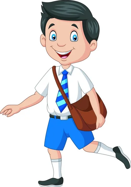 Cartoon Szczęśliwy Chłopiec Mundurze Niesie Plecak — Wektor stockowy
