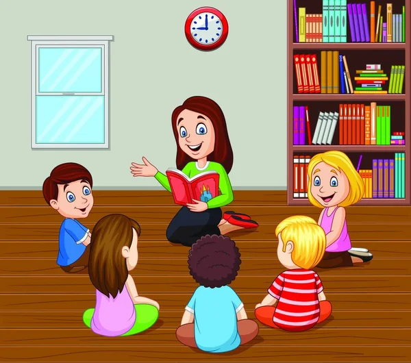 Teacher Telling Story Kids Classroom — Stock Vector