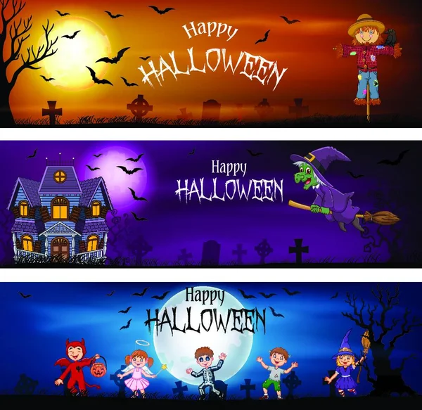 Three Set Halloween Banners — Stock Vector
