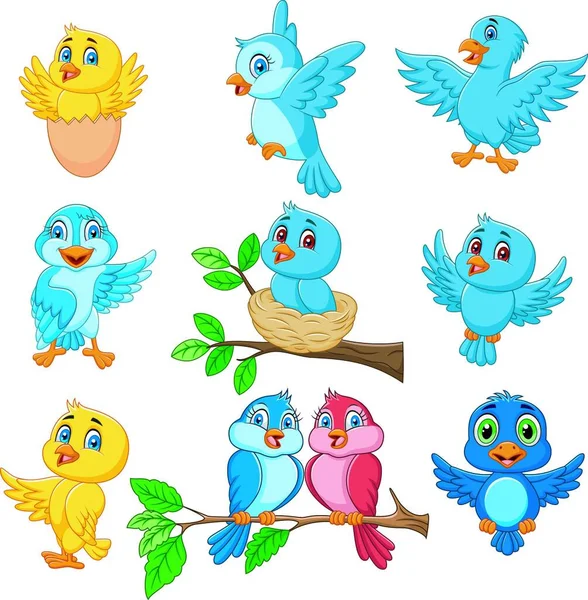 Cartoon Happy Birds Collection Set — Stock Vector