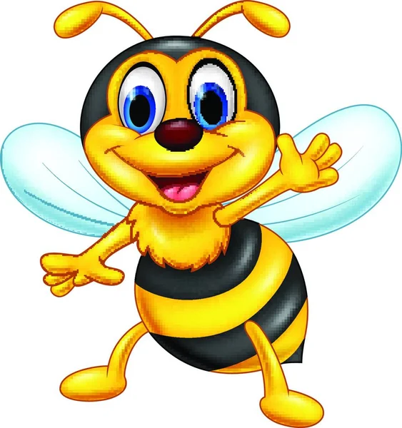 Κινούμενα Σχέδια Ευτυχισμένη Μέλισσα Χαιρετώντας — Διανυσματικό Αρχείο