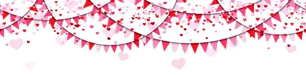Seamless Background Different Red Colored Confetti Hearts Garlands Valentine Time — Stock Vector