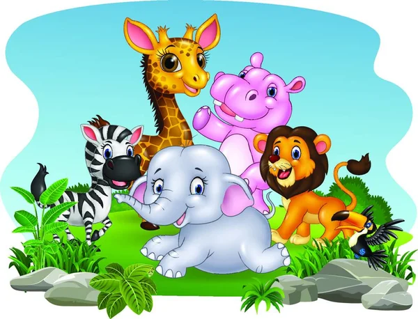 Kreskówkowe Dzikie Zwierzęta Dżungli — Wektor stockowy