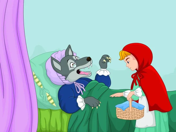 Cartoon Little Red Riding Hood Wolf — Stock Vector