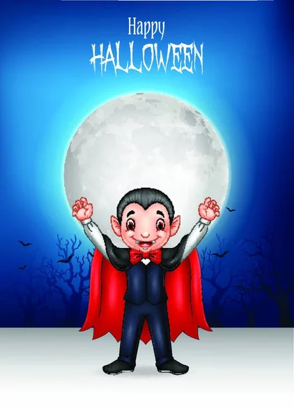 Dibujos Animados Vampiro Feliz Con Fondo Halloween — Vector de stock