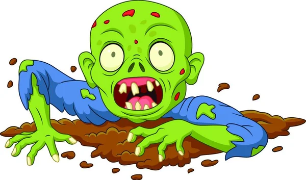 Cartoon Zombie Uit Grond Geïsoleerd Witte Achtergrond — Stockvector
