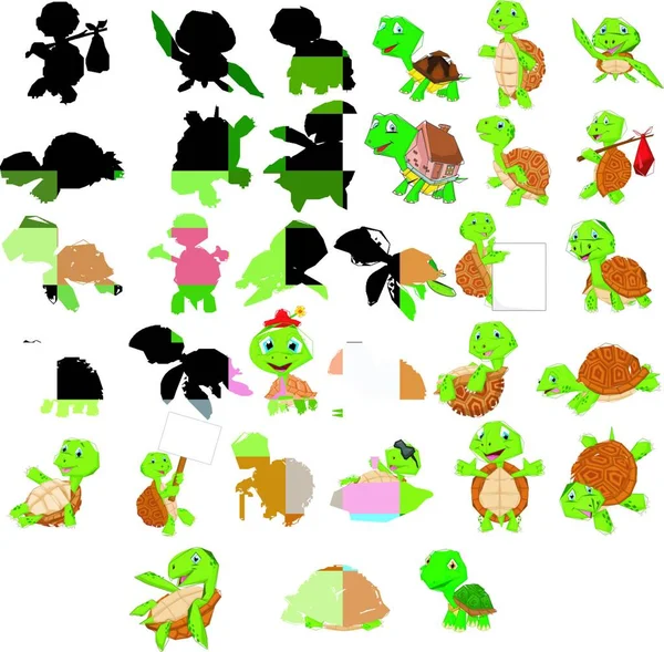 Tecknad Sköldpadda Samling Set — Stock vektor