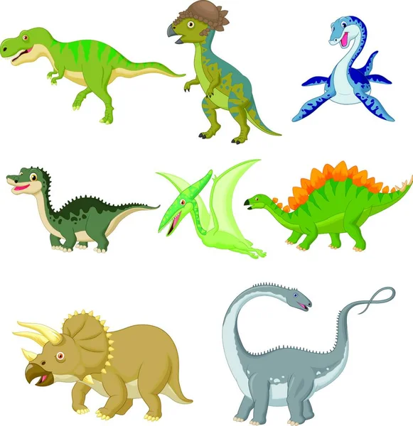 Insieme Raccolta Dinosauri Dei Cartoni Animati — Vettoriale Stock