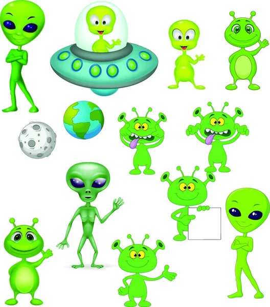 Мультфільм Зелений Іншопланетянин Колекція Набір — стоковий вектор