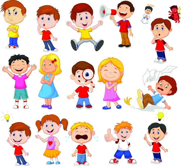 Cartoon Kids Different Expression — Stock Vector