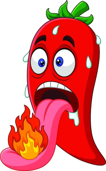 Cartoon Chili Peper Met Een Brandende Tong — Stockvector