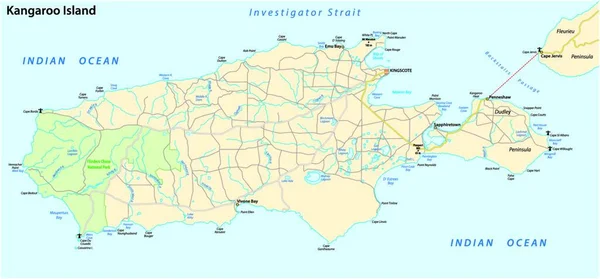 Hoja Ruta Isla Australiana Isla Canguro — Vector de stock