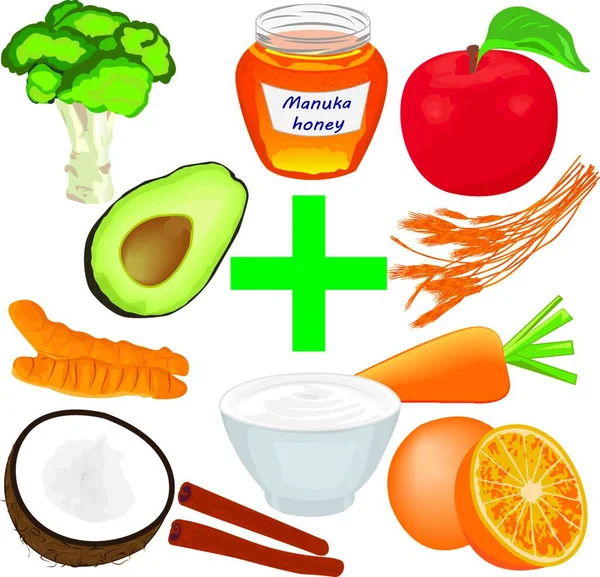 Conjunto Alimentos Saludables Para Una Buena Digestión Comida Dietética — Vector de stock