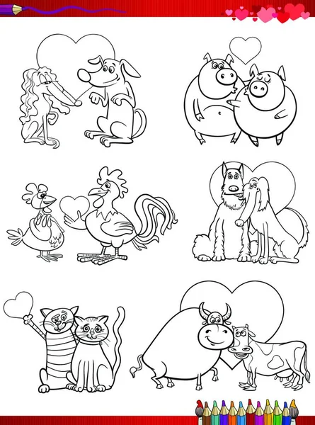 Dia Dos Namorados Amor Temas Coleção Conjunto Ilustrações Desenhos Animados — Vetor de Stock