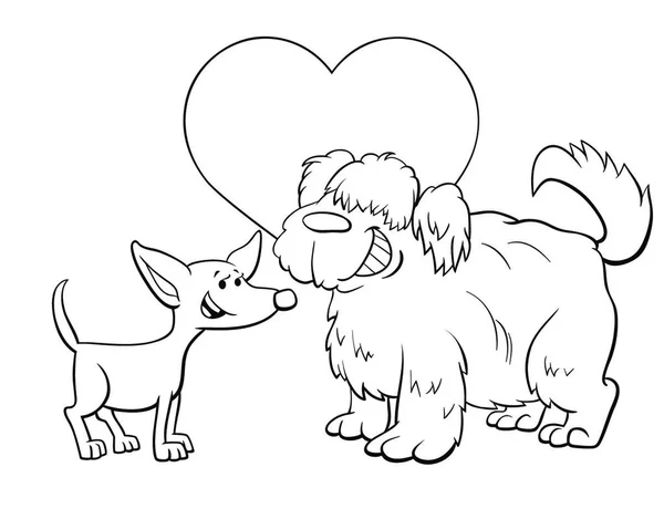 Black White Valentines Day Greeting Card Cartoon Illustration Funny Dog — 스톡 벡터