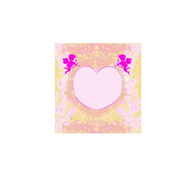 Щасливий День Валентинки Старовинна Листівка Купідонами Каркасом Формі Серця — стоковий вектор
