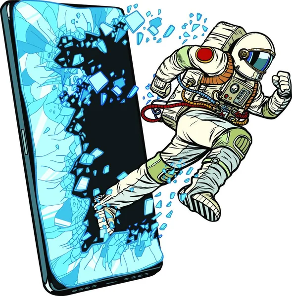 Concept Demandes Scientifiques Ligne Astronaute Traverse Smartphone Programme Service Application — Image vectorielle